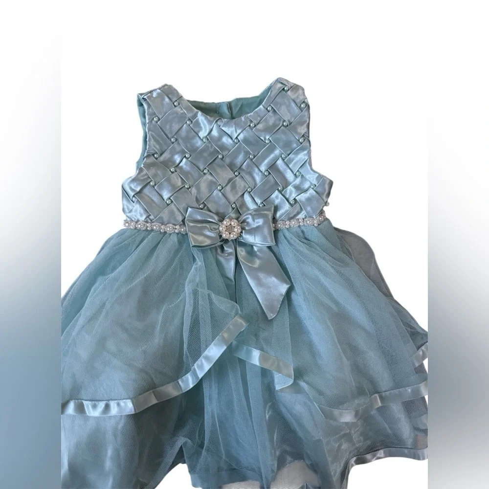 Rare Editions Aqua Formal Kids Dress with Bow